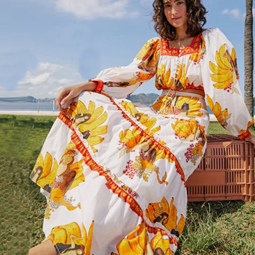 FARM RIO Off-White Mermaid Bananas Maxi Skirt - Picture 3 of 13